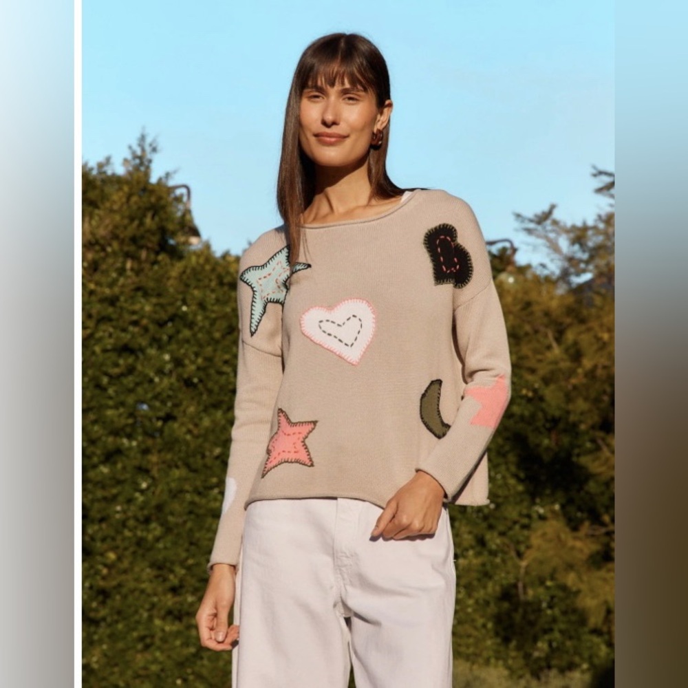 Zaket & Plover Small The Moon Jumper Quirky Sweater 100% Cotton In Putty